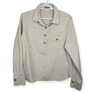 Vintage Cherokee 1/4 Button Down Collared Top Cream Neutral Women  Large